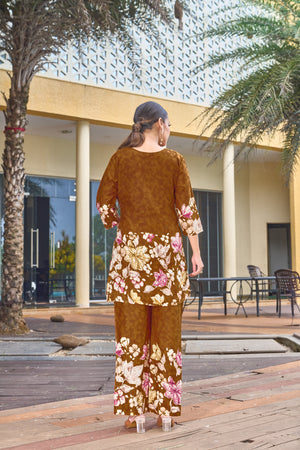 Hanch Pure Cotton Printed Co-Ords Set – Orange Brown