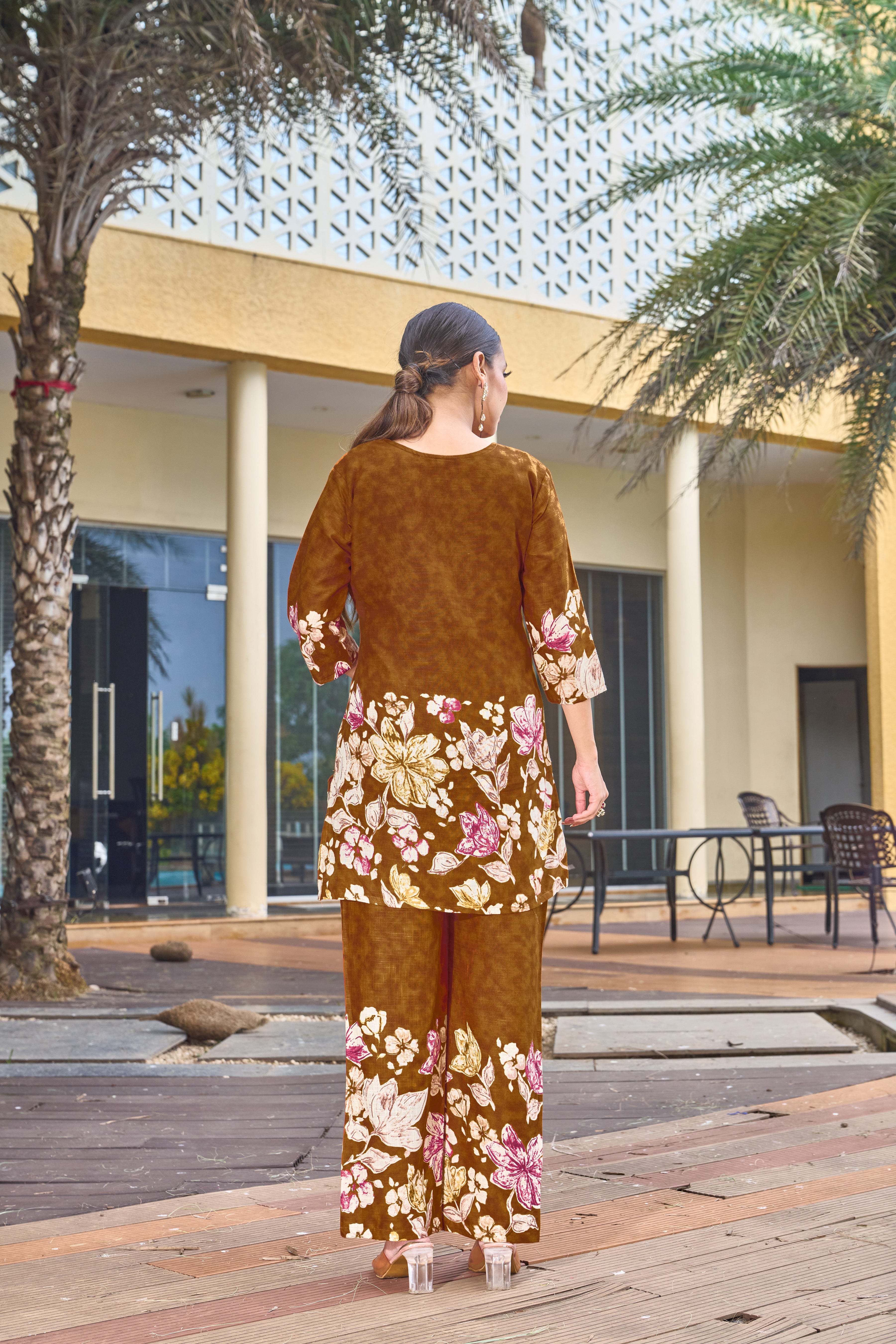 Hanch Pure Cotton Printed Co-Ords Set – Orange Brown