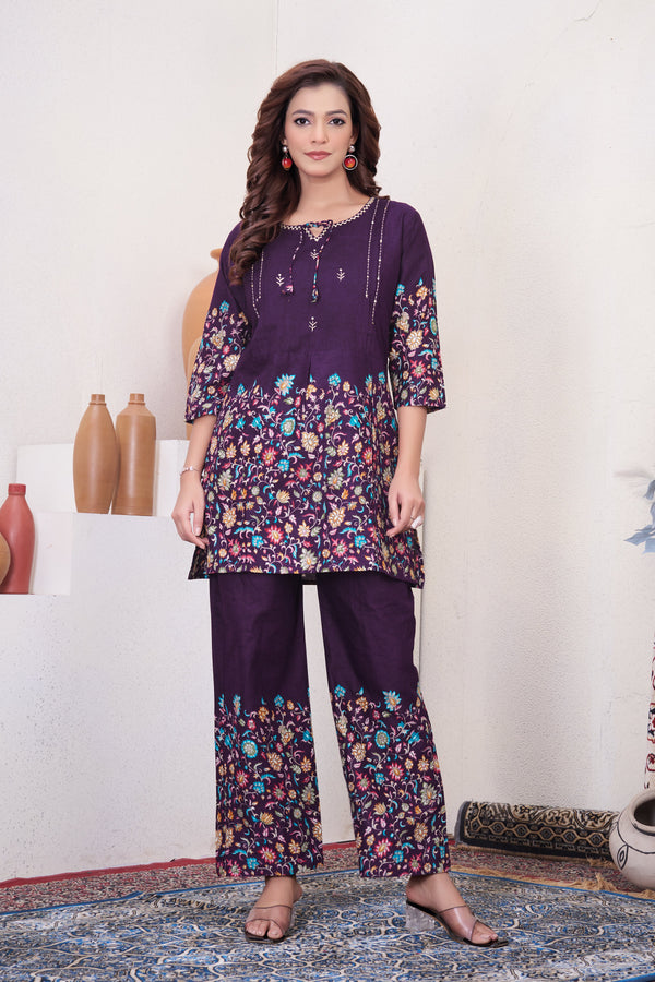 Hanch Pure Cotton Printed Co-Ords Set – Wine