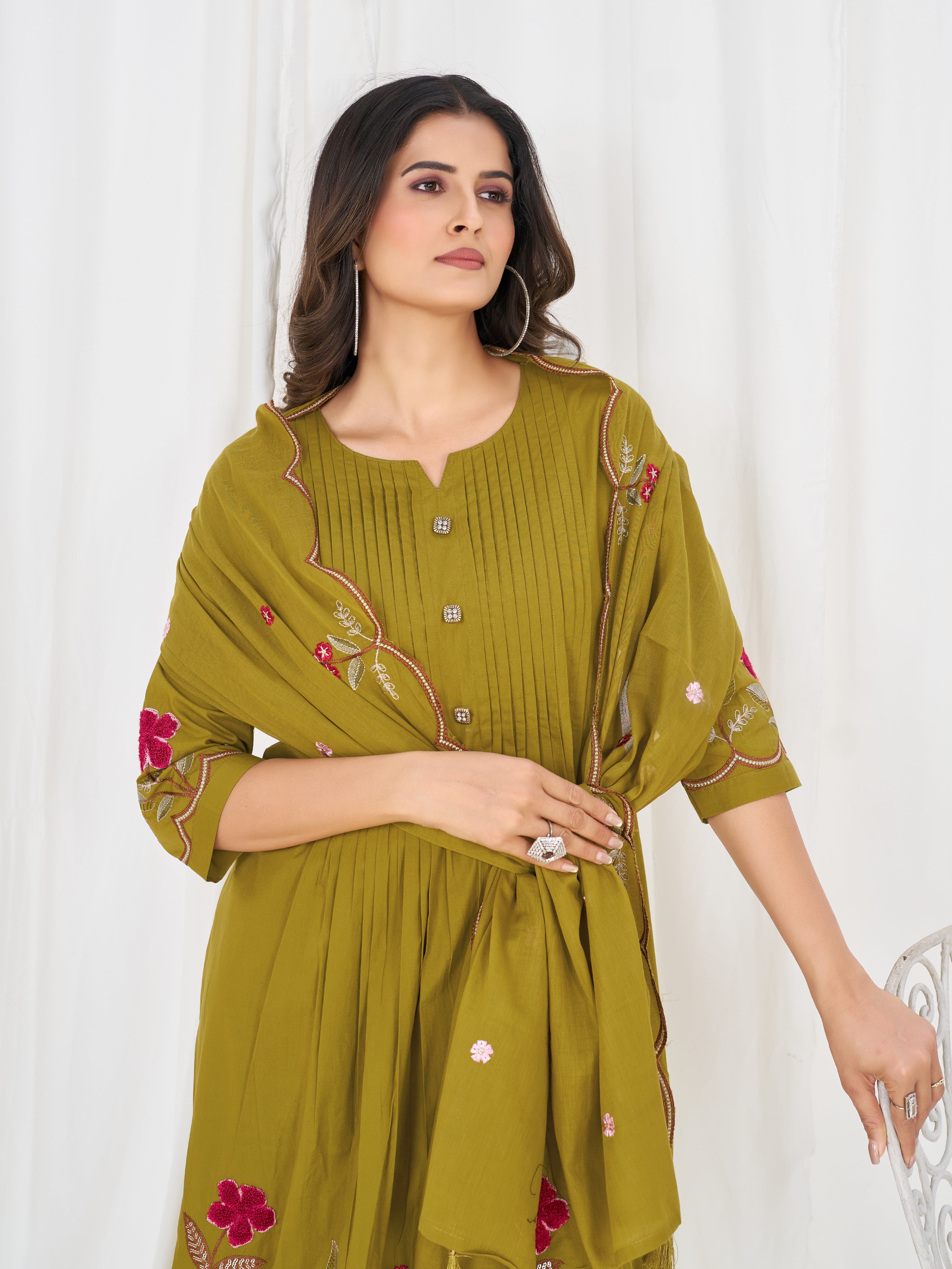 Hanch Pure Cotton Embroidered Anarkali Kurti Set – Mahendi