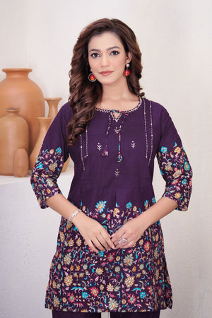 Hanch Pure Cotton Printed Co-Ords Set – Wine