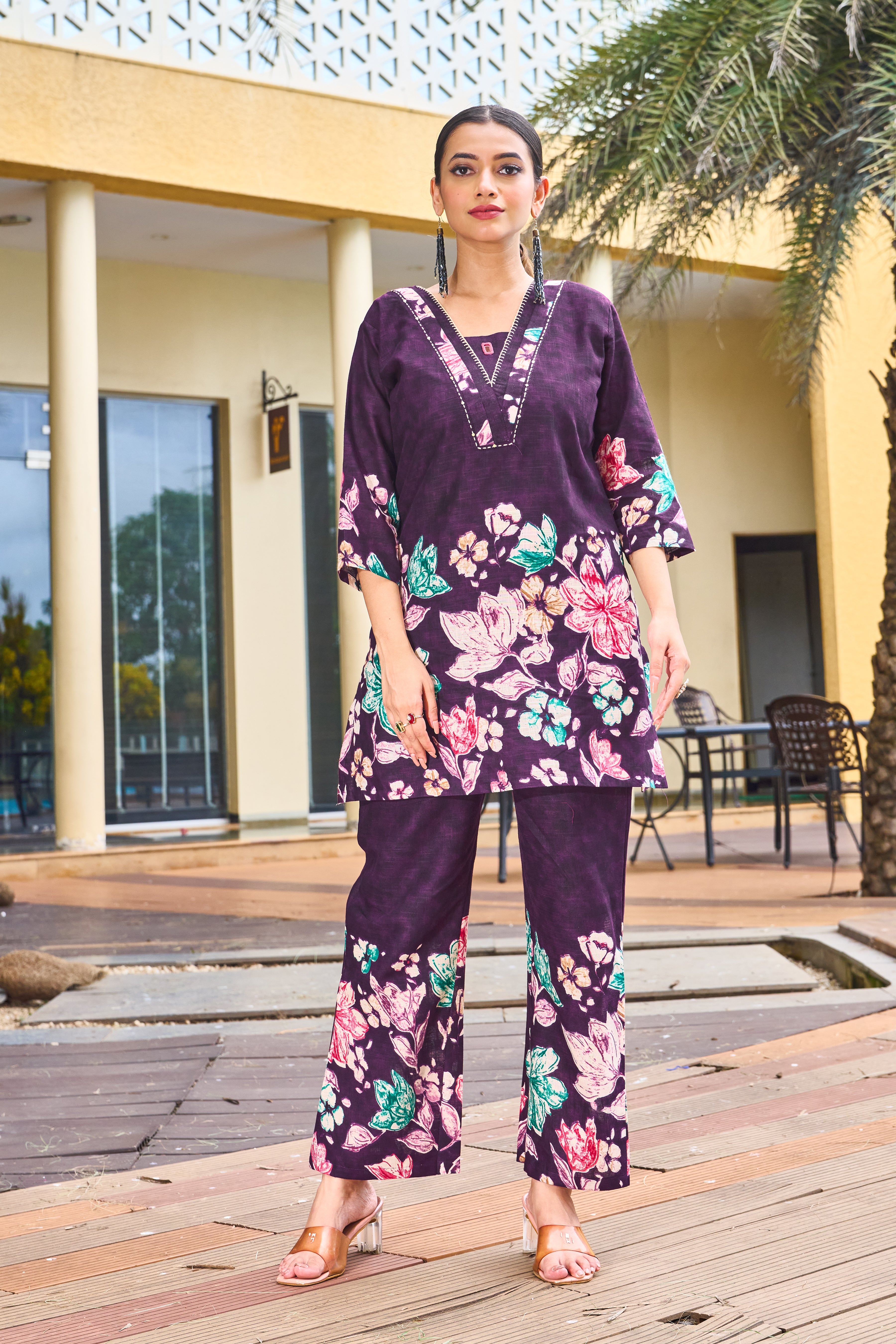 Hanch Pure Cotton Printed Co-Ords Set – Purple