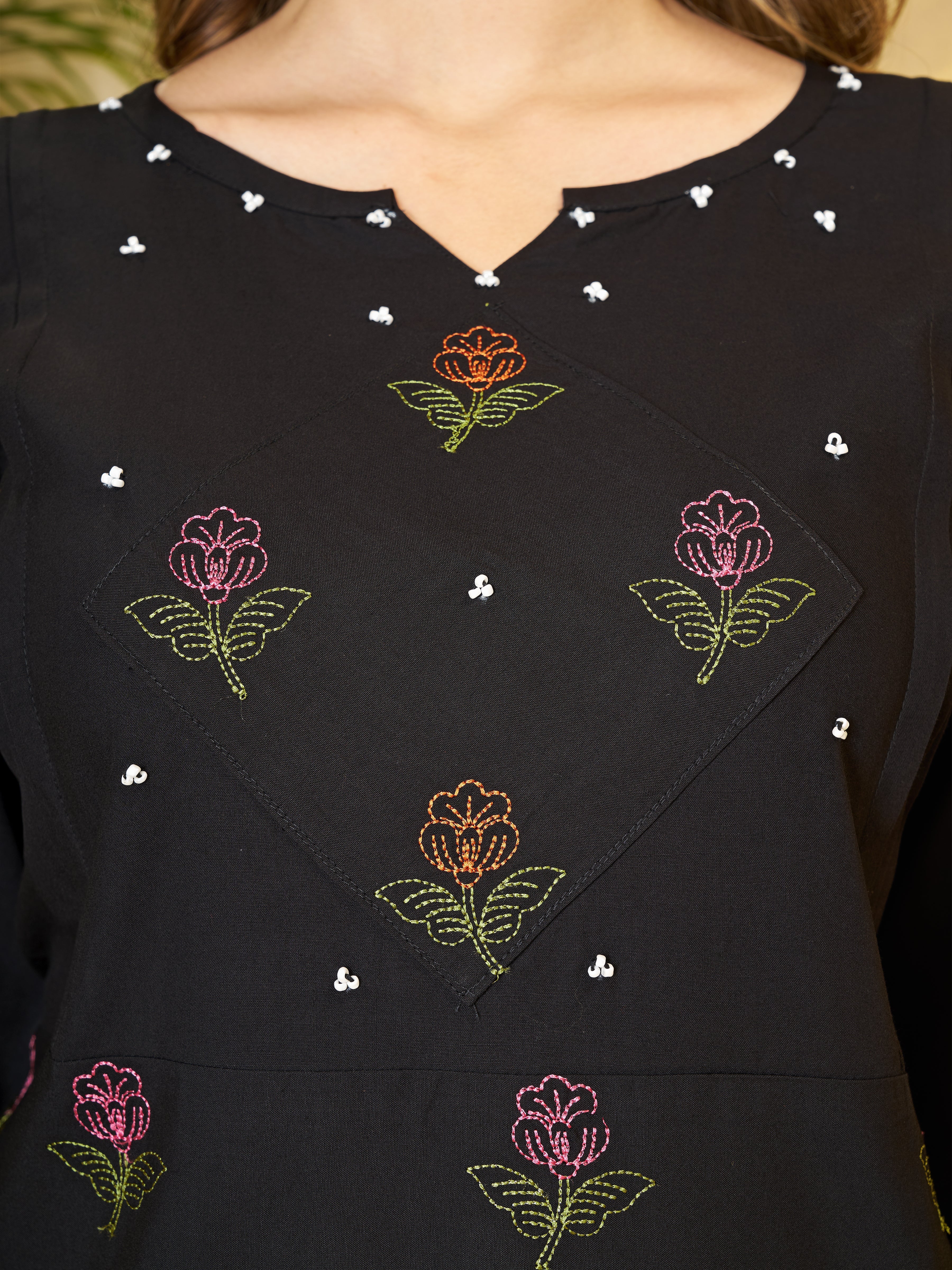 Hanch Heavy Rayon Embroidered Co-Ords Set – Black