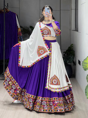 Navratri Purple White Arches Patch Work Lehenga Set