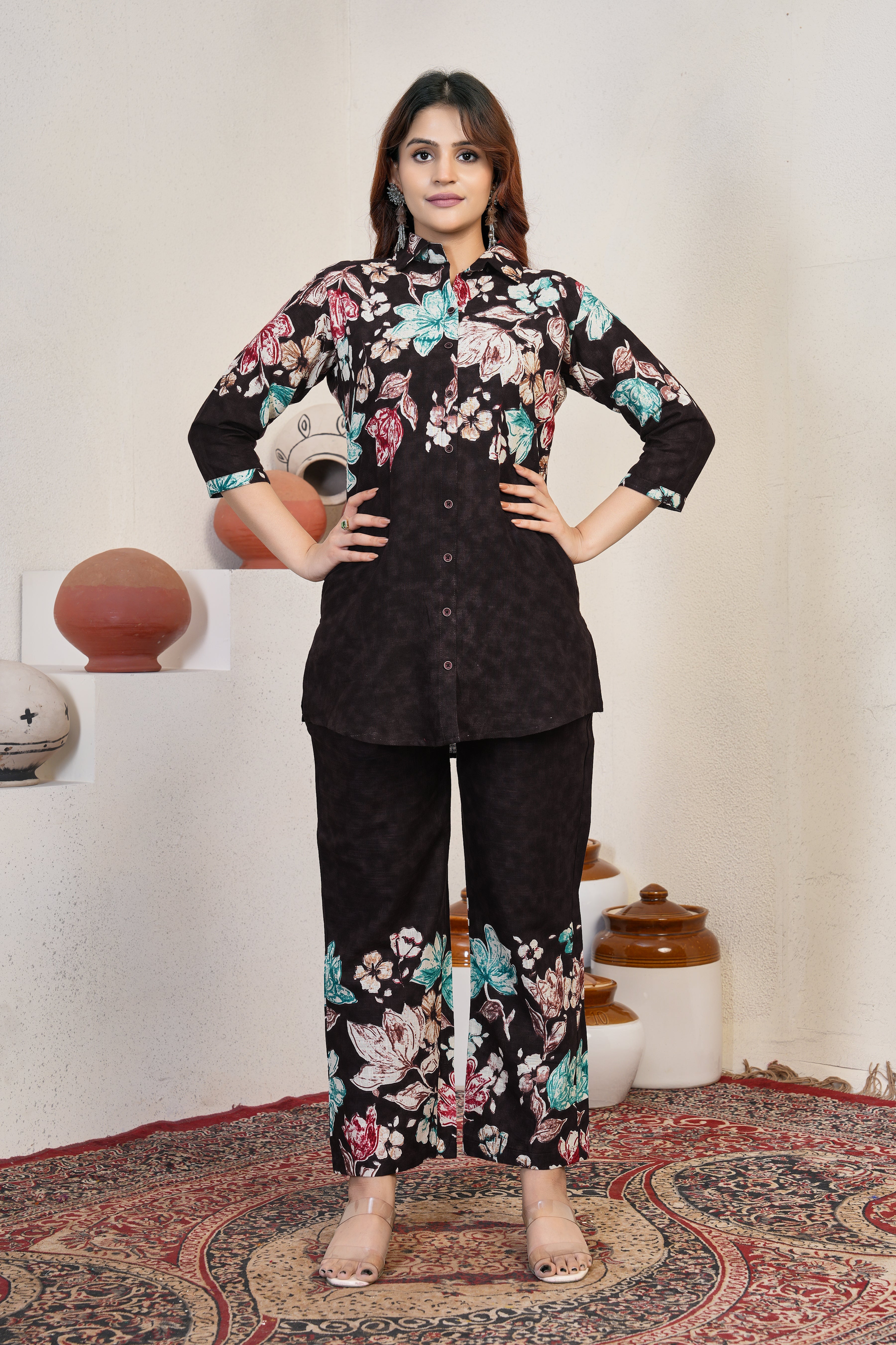 Hanch Pure Cotton Printed Co-Ords Set – Cocoa Brown