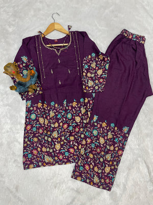 Hanch Pure Cotton Printed Co-Ords Set – Wine