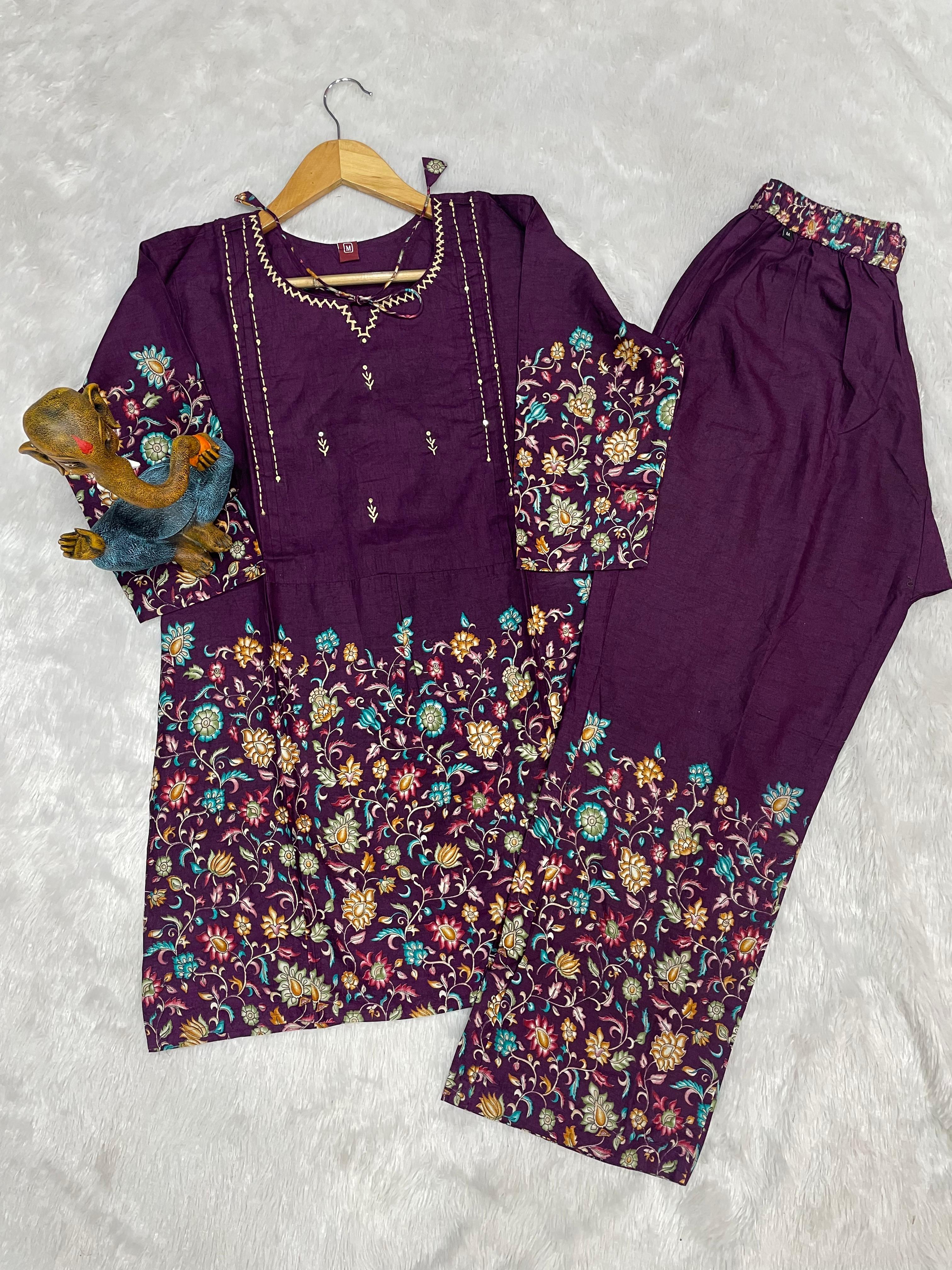 Hanch Pure Cotton Printed Co-Ords Set – Wine