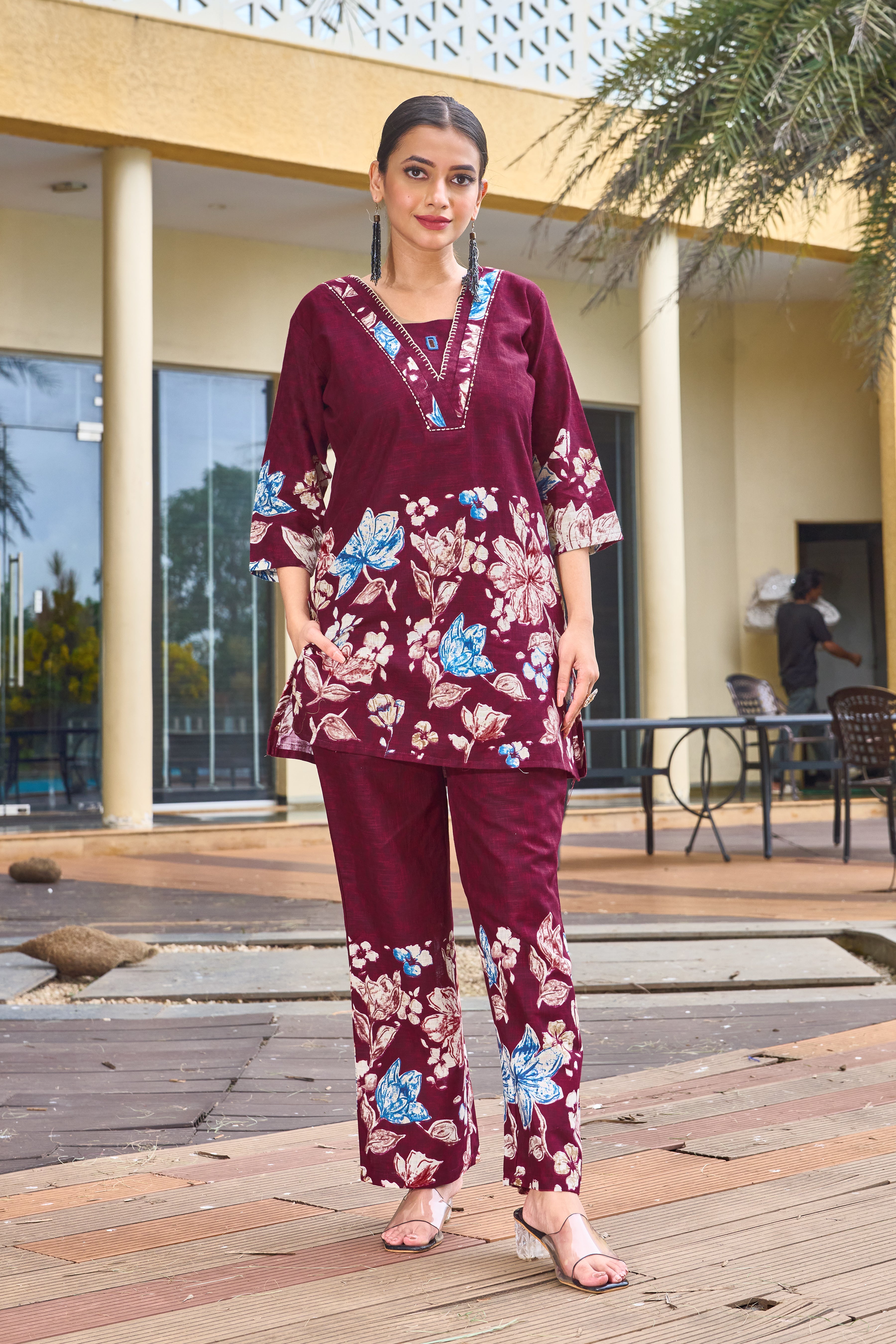 Hanch Pure Cotton Printed Co-Ords Set – Maroon