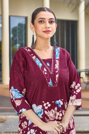 Hanch Pure Cotton Printed Co-Ords Set – Maroon