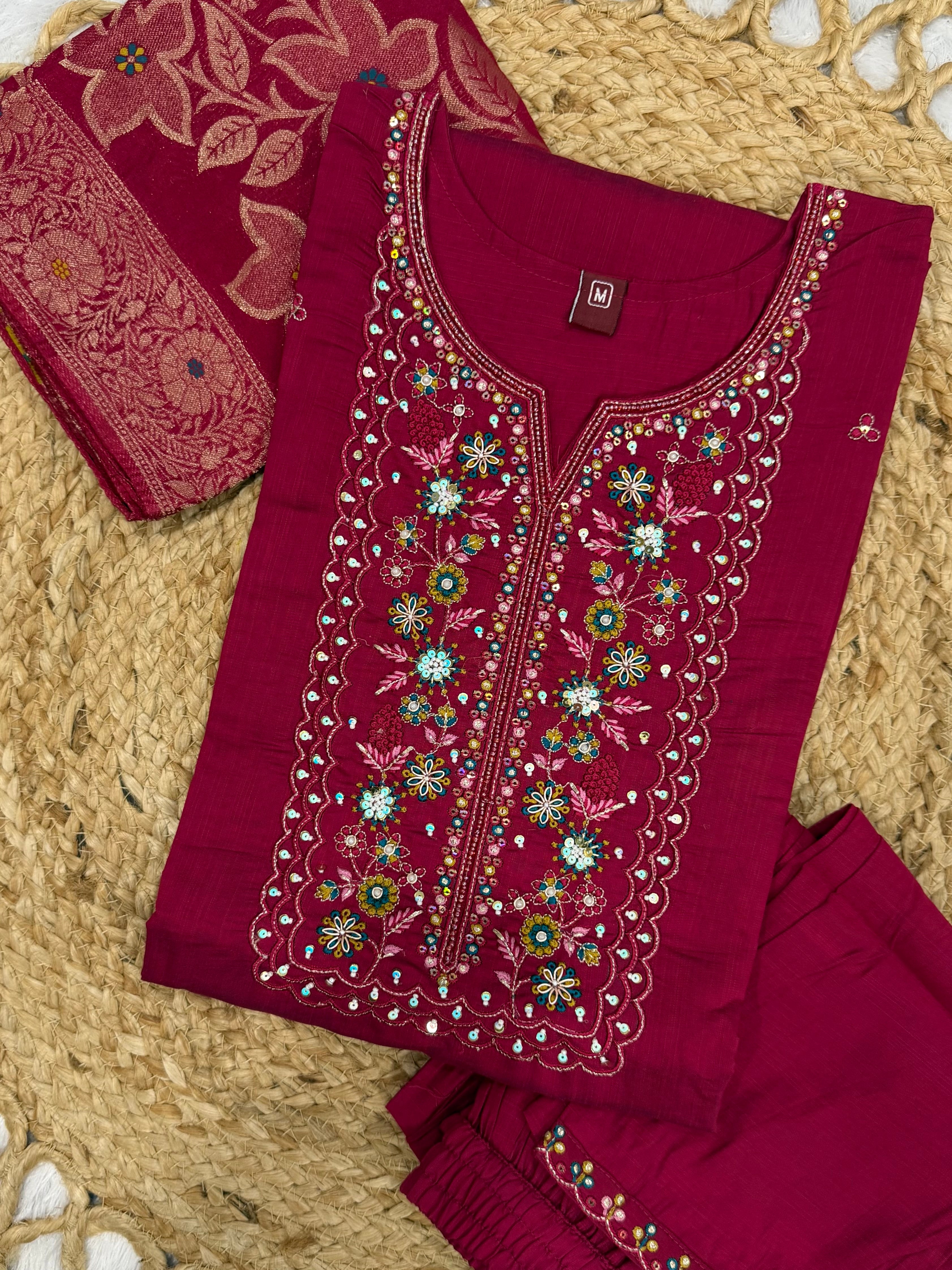 Hanch Pure Viscose Mango Silk Embroidered Straight Kurti Set – Rani