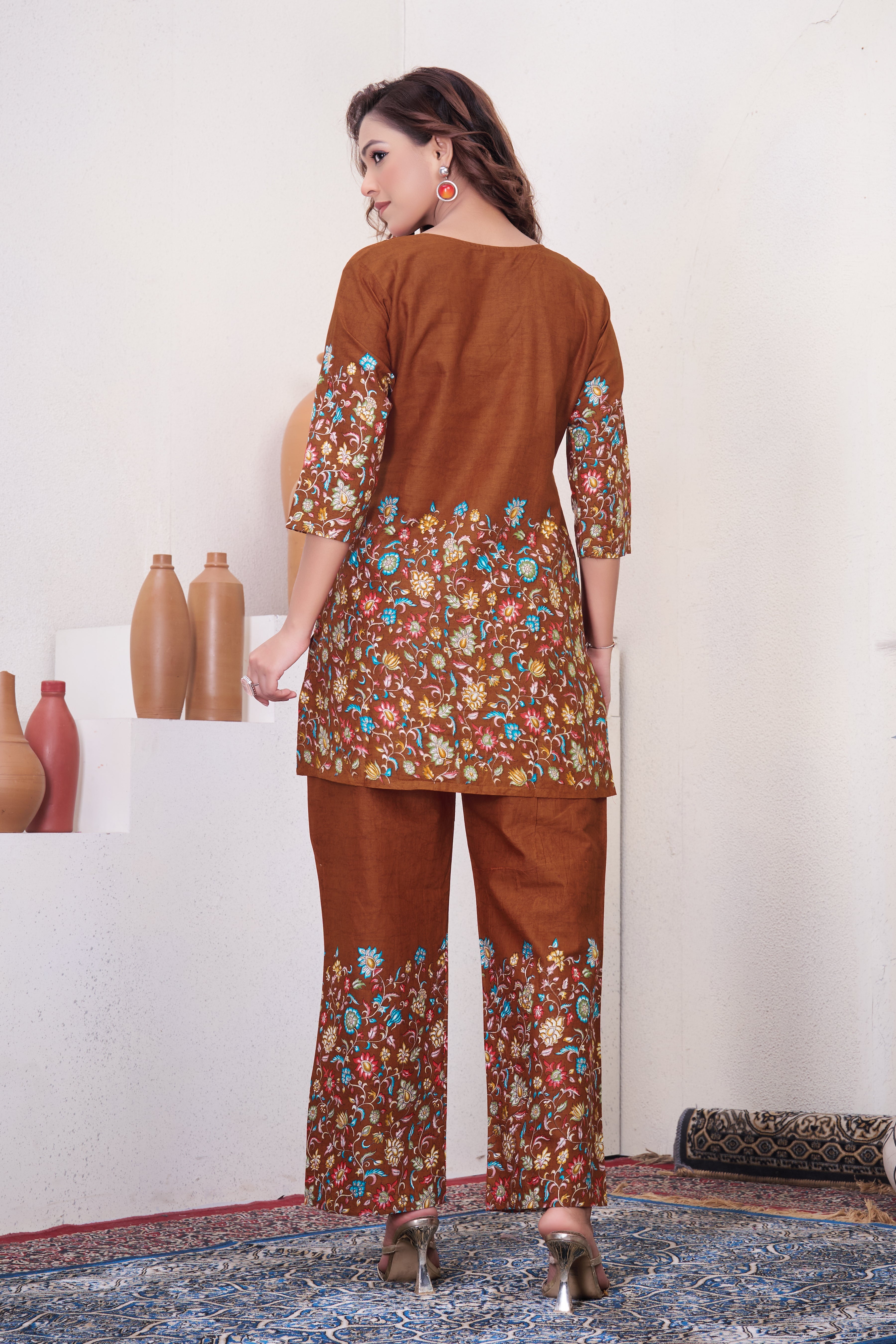 Hanch Pure Cotton Printed Co-Ords Set – Rust