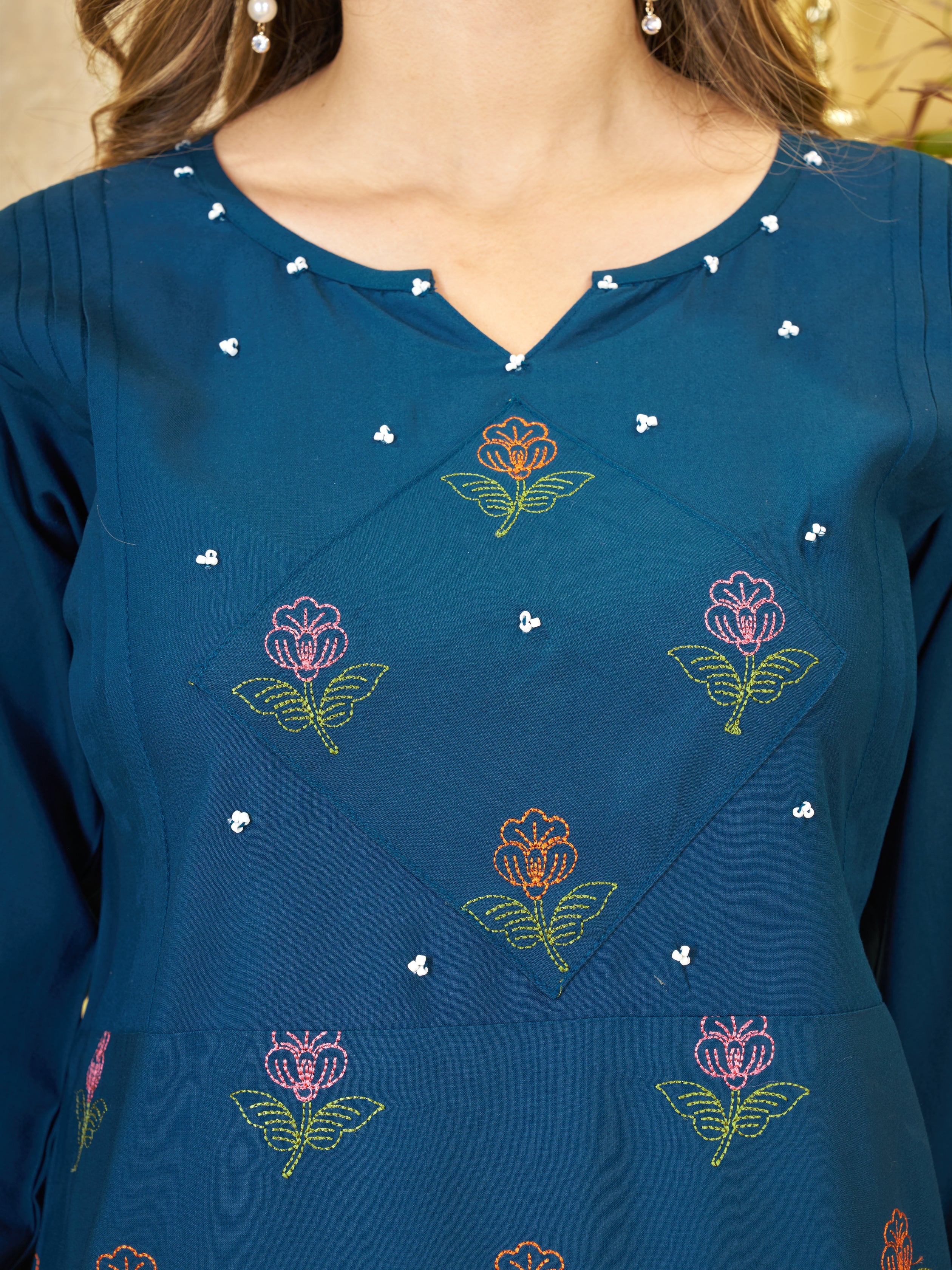 Hanch Heavy Rayon Embroidered Co-Ords Set – Blue
