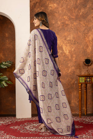 Hanch Marina Silk Embroidered Straight Kurti Set – Purple