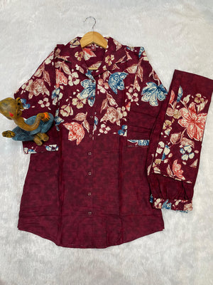 Hanch Pure Cotton Printed Co-Ords Set – Maroon