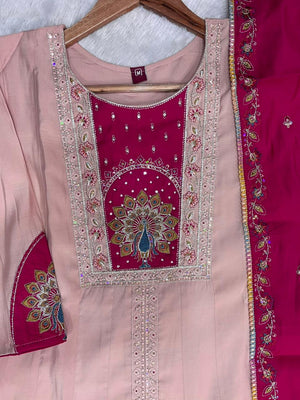 Hanch Roman Silk Embroidered Anarkali Kurti Set – Peach