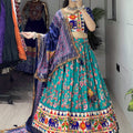 Navratri Firozi Floral Dola Lehenga Set - Blouse Unstitched