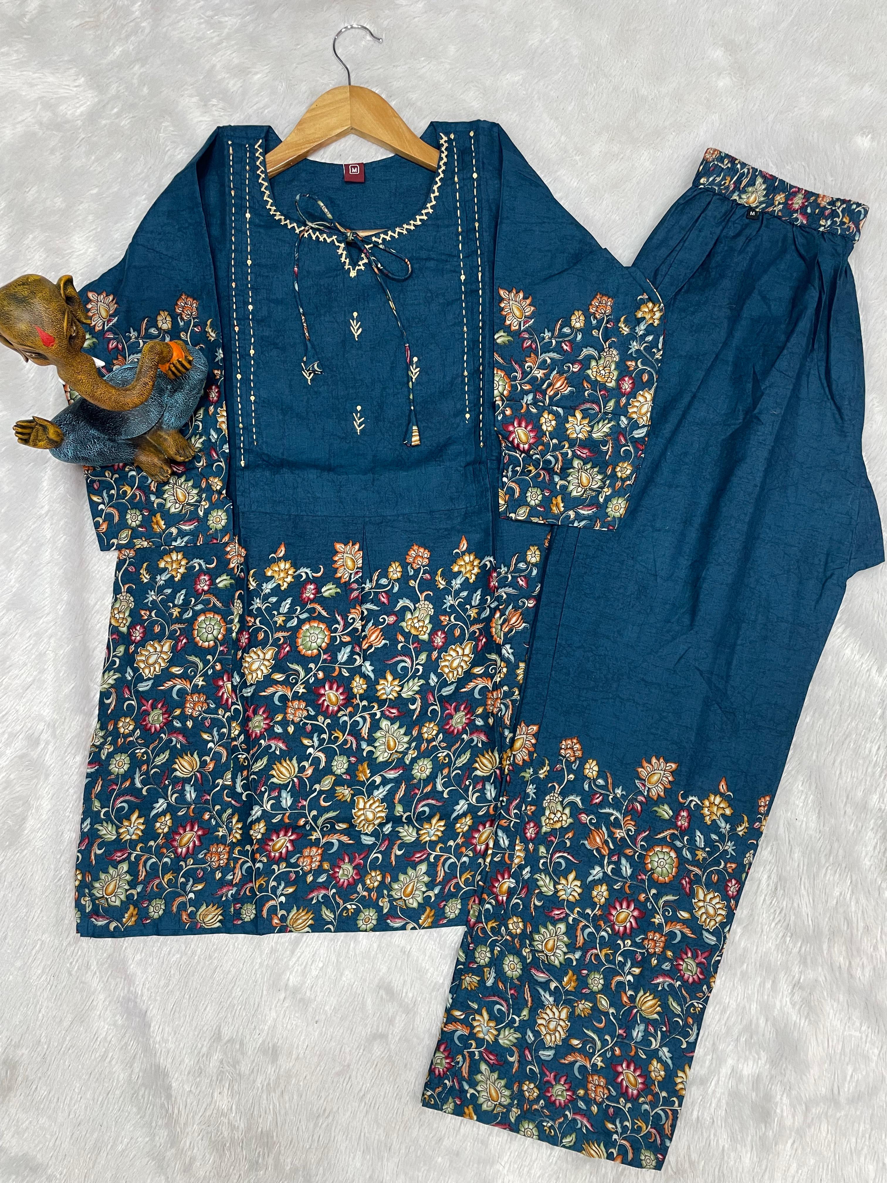 Hanch Pure Cotton Printed Co-Ords Set – Blue