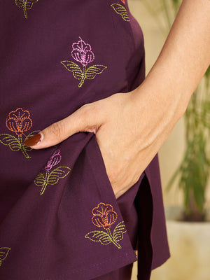 Hanch Heavy Rayon Embroidered Co-Ords Set – Wine