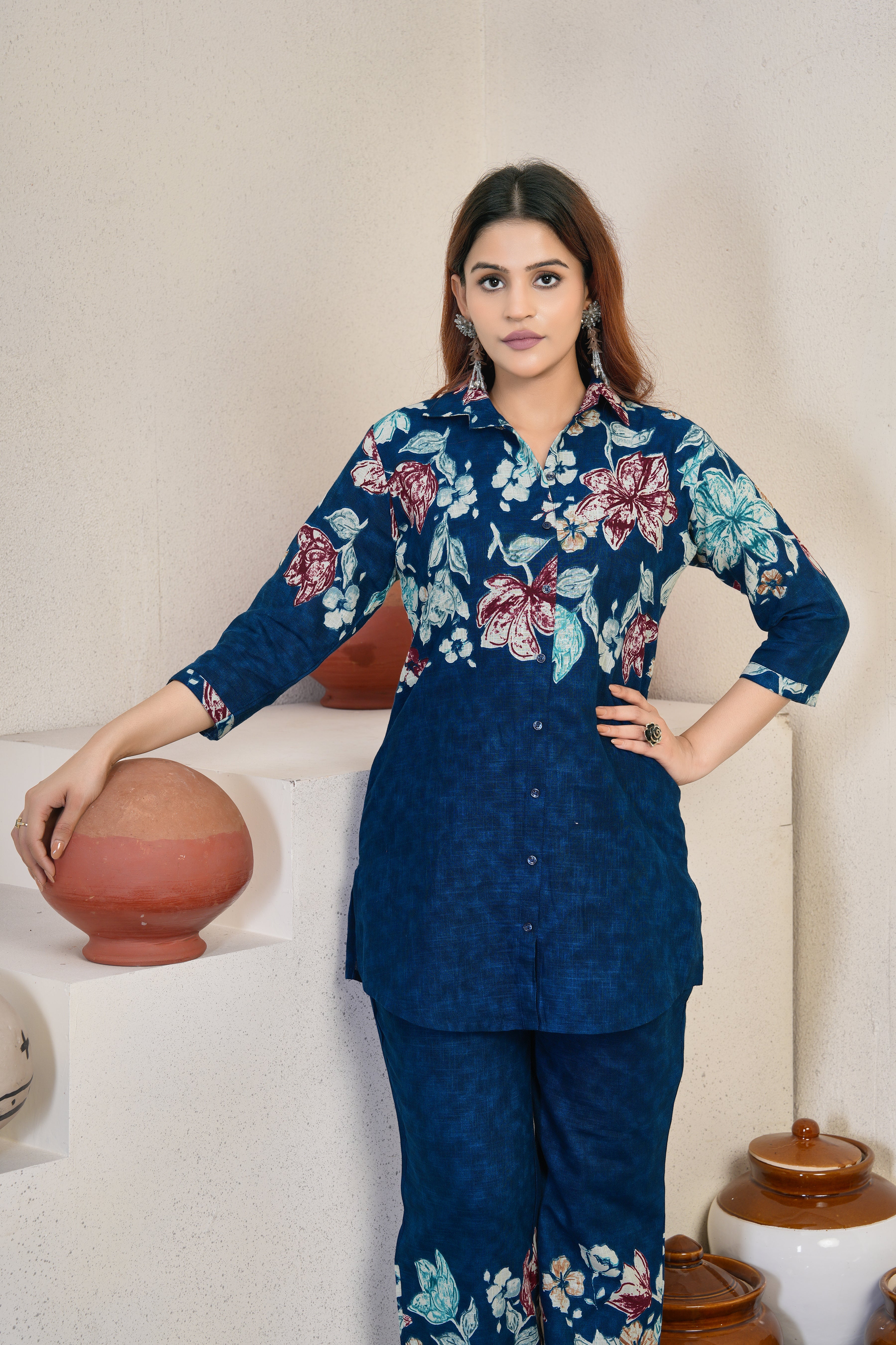 Hanch Pure Cotton Printed Co-Ords Set – Blue