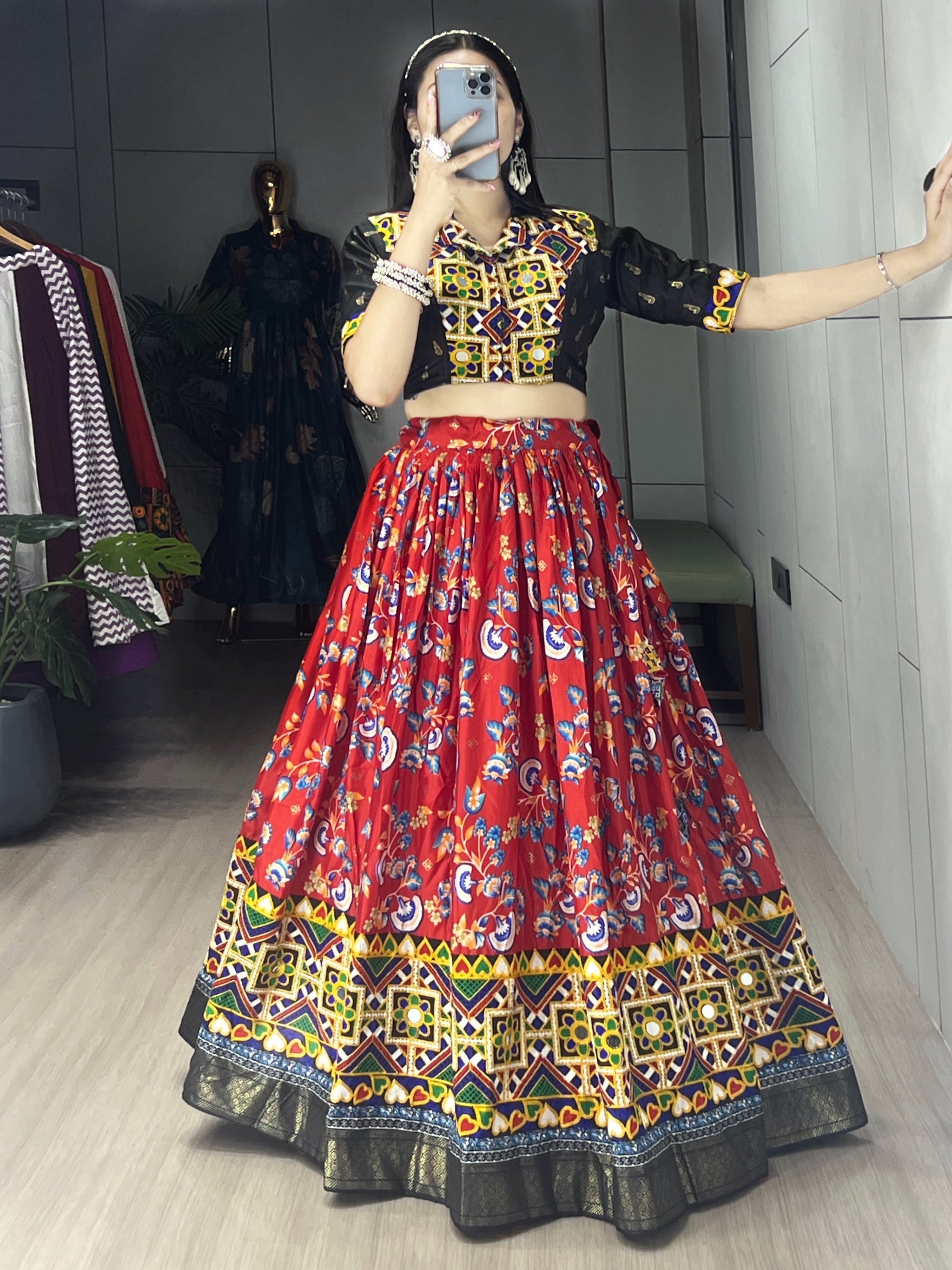 Navratri Black Floral Lehenga Set