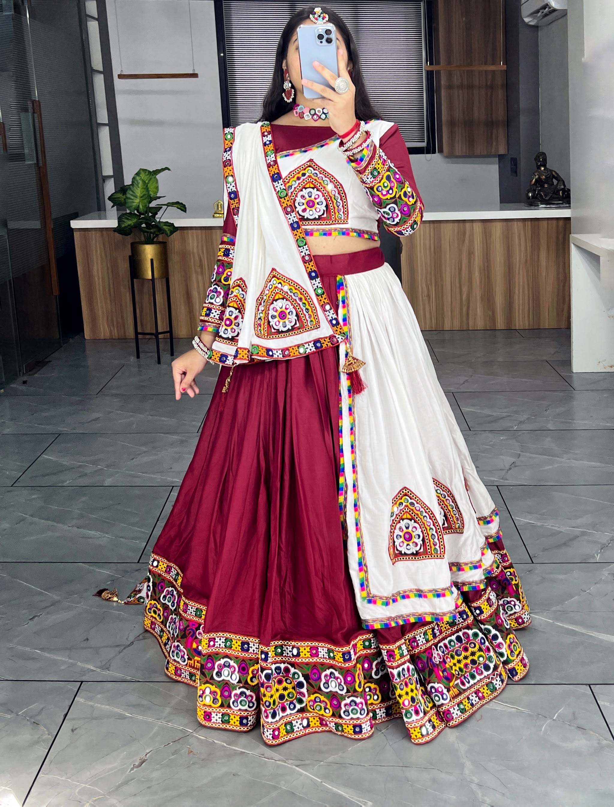 Navratri White Lehenga Set