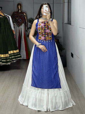 Navratri Royal Blue Kurti Lehenga Set