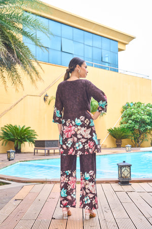 Hanch Pure Cotton Printed Co-Ords Set – Brown