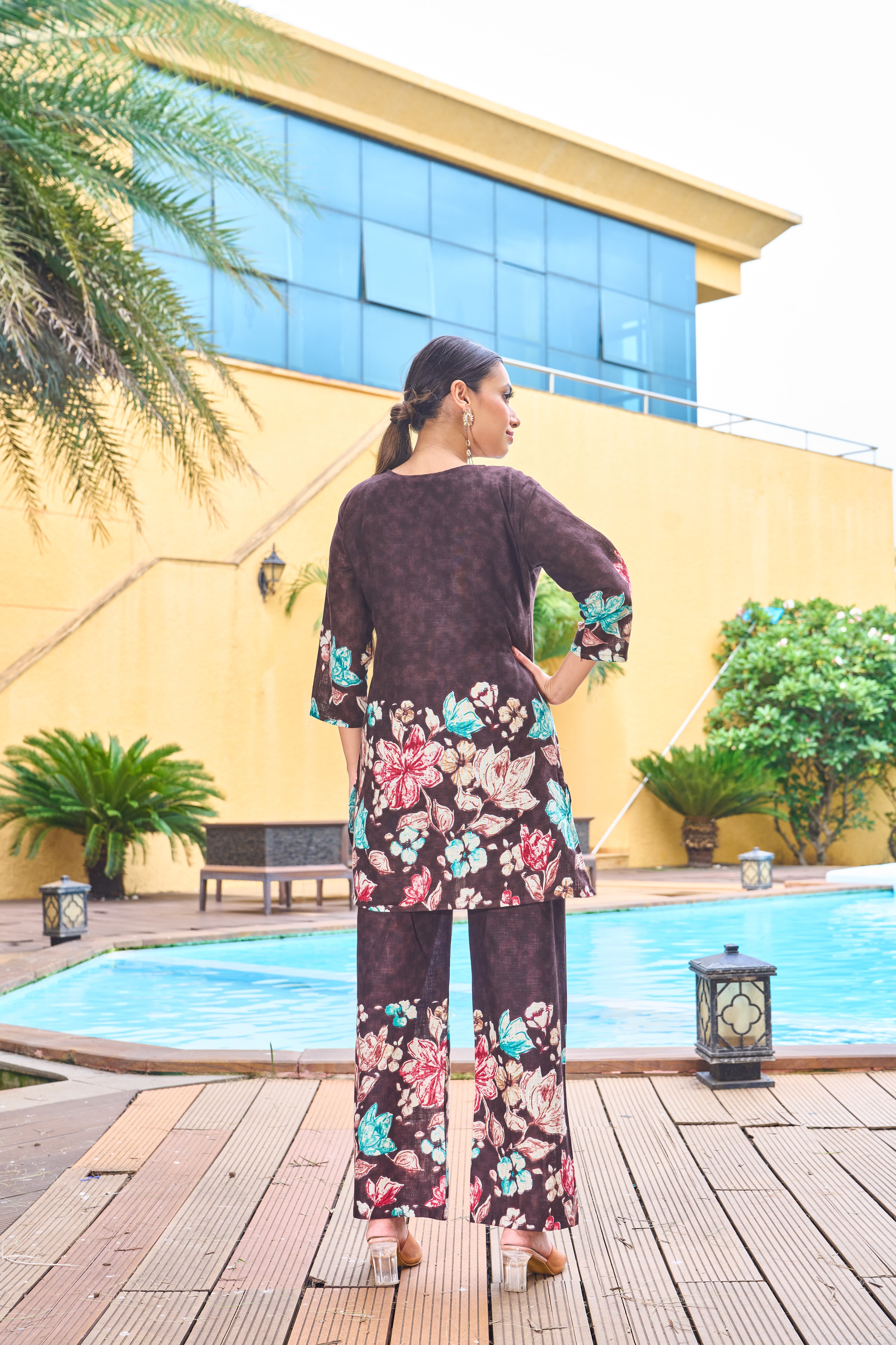 Hanch Pure Cotton Printed Co-Ords Set – Brown