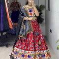 Navratri Red Floral Dola Lehenga Set - Blouse Unstitched