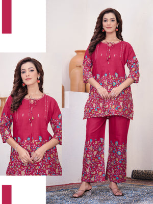 Hanch Pure Cotton Printed Co-Ords Set – Pink