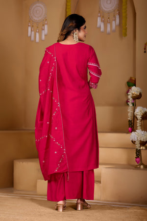 Hanch Viscose Mango Silk Embroidered Anarkali Kurti Set – Rani Pink