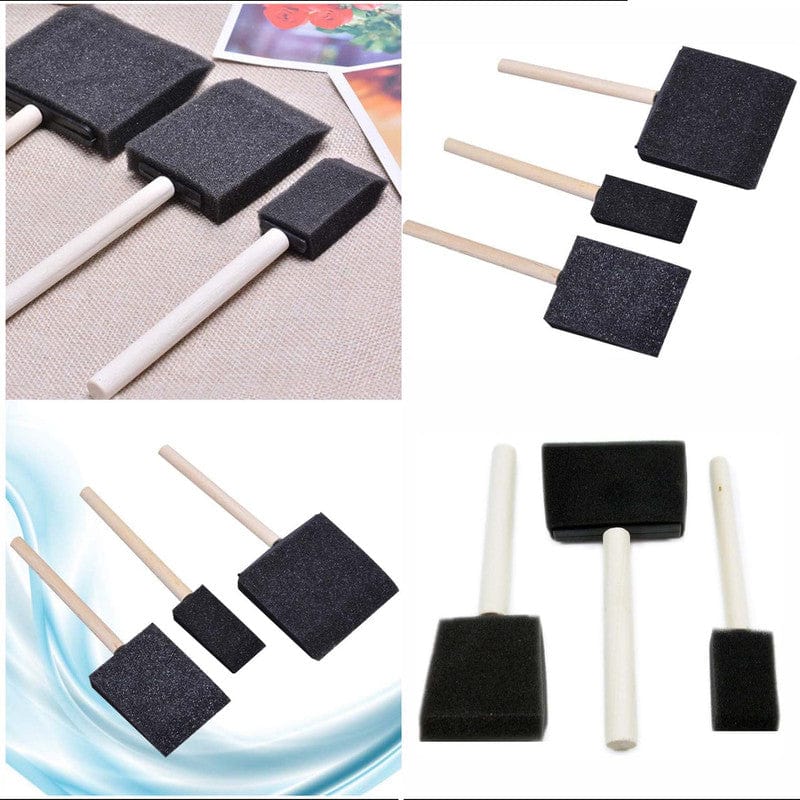 3 Pc Sponge Brush Wooden Handle