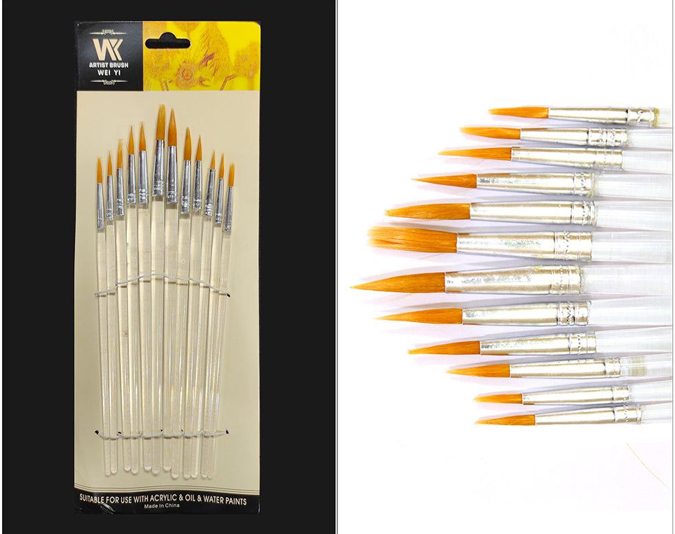12 Pc Round Brush Clear Handle Set