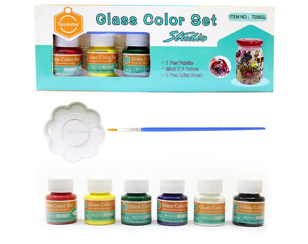 6 In 1 Glass Colour Set, 1Pc Palette & 1 Brush(6 X 25Ml)