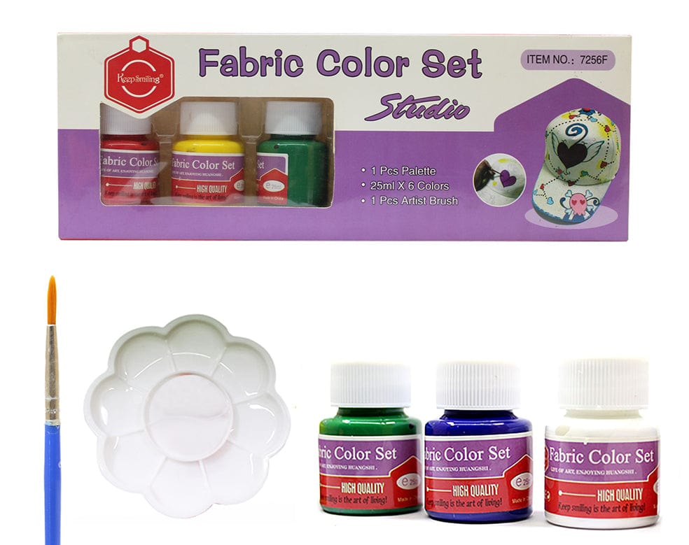 6 In 1 Fabric Colour Set, 1Pc Palette & 1 Brush(6 X 25Ml)