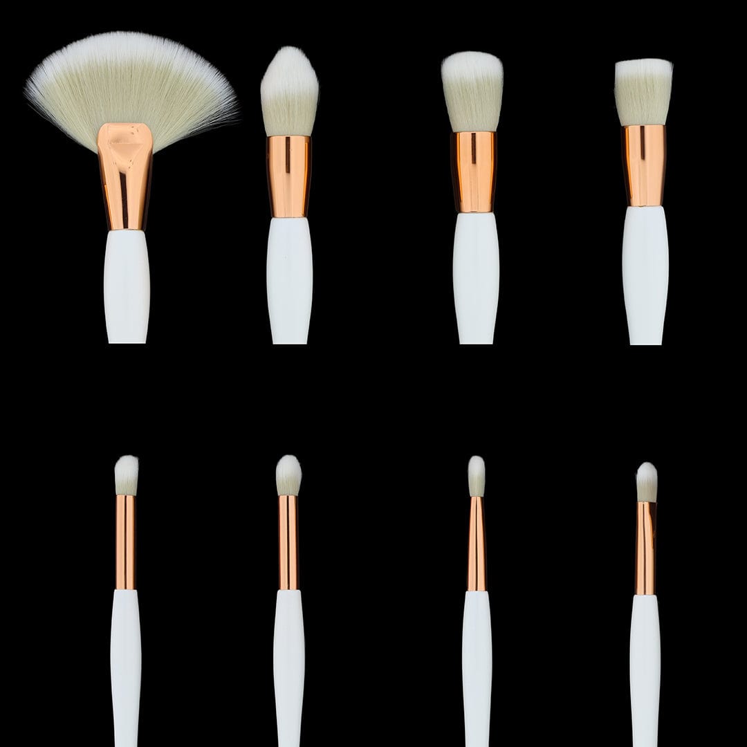 8 in 1 Makeup Art brush set with white handle