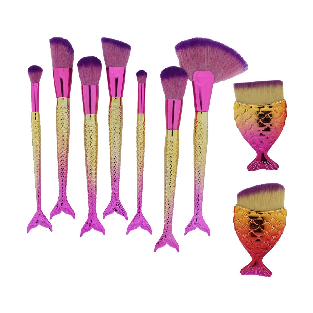 9 in 1 Makeup art brush set with marmaid theme handle