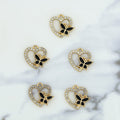 5Pcs Heart With Butterfly Charm Bezels With Black Enamel.