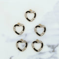 5Pcs Heart Shape Charm Bezels With Black Enamel.