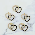 5Pcs Interlinked Heart Charm Bezels With Black Enamel.