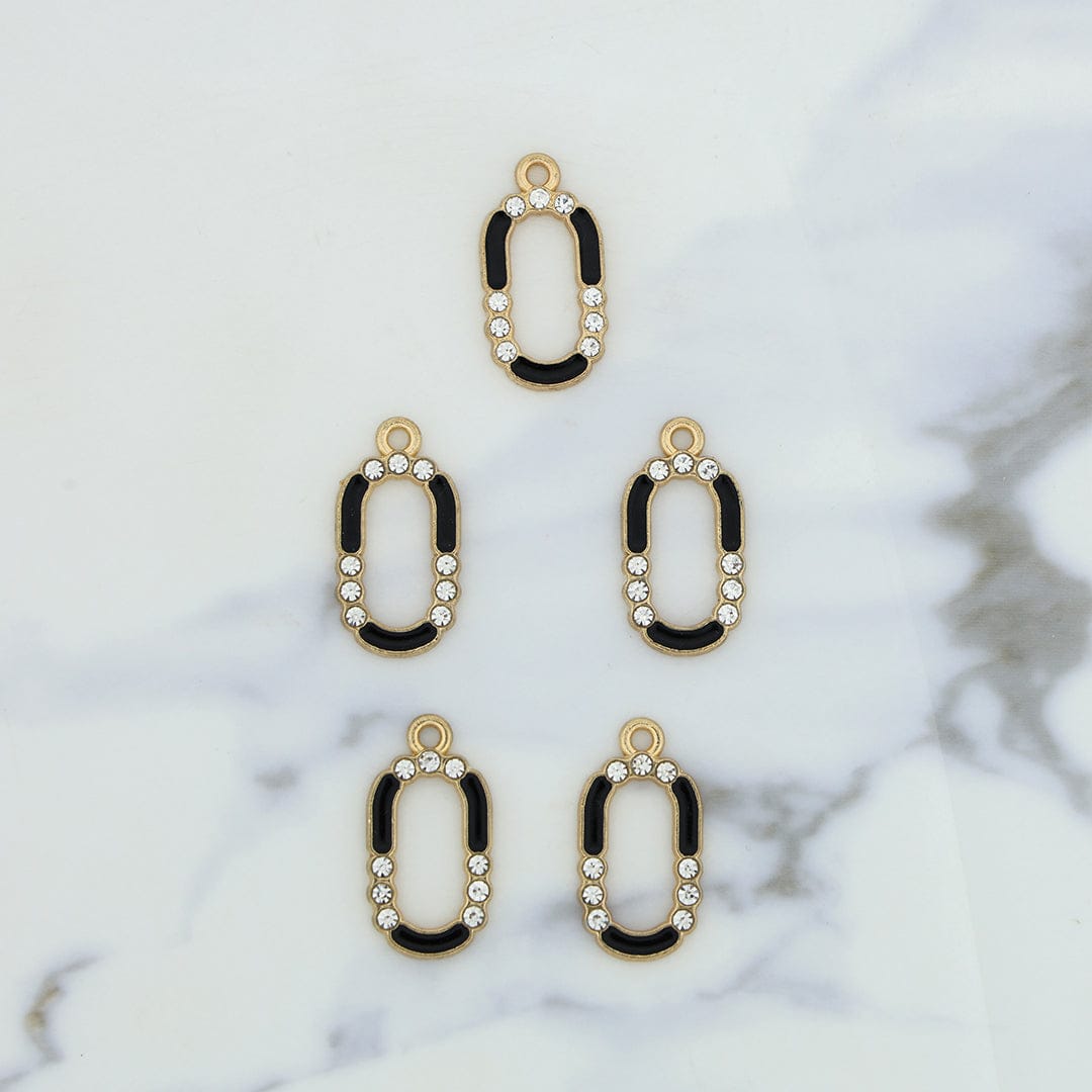5Pcs Capsule Shape Charm Bezels With Black Enamel.