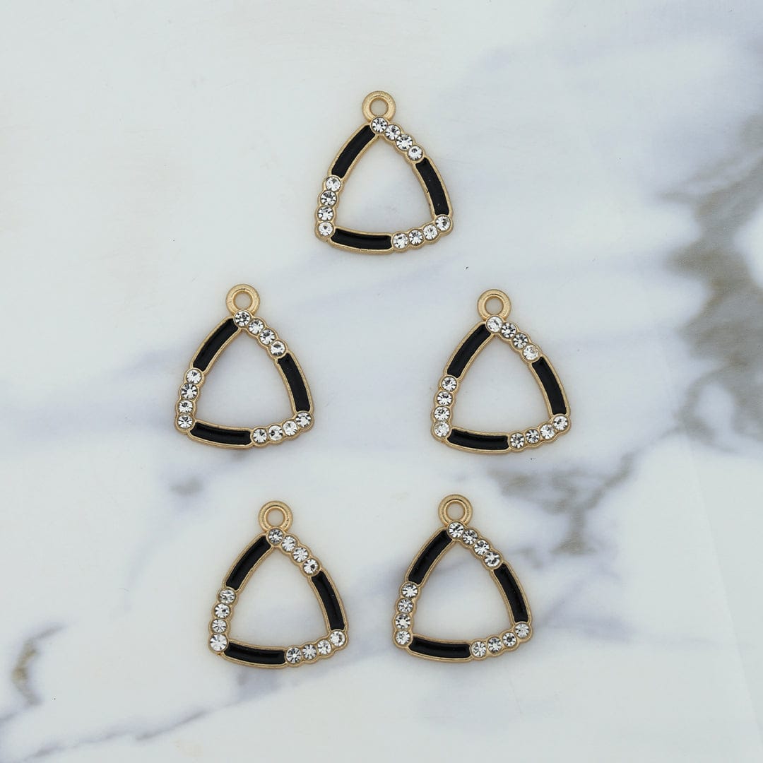 5Pcs Triangle Shape Charm Bezels With Black Enamel.