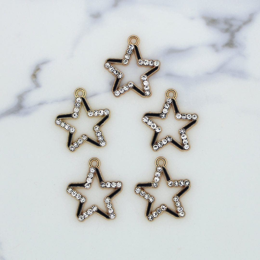 5Pcs Star Shape Charm Bezels With Black Enamel.