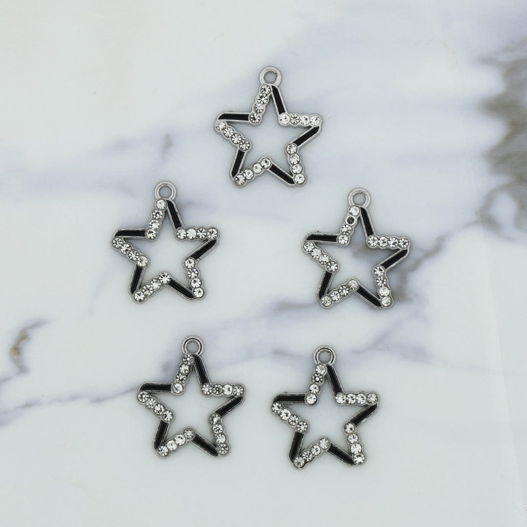 5Pcs Star Shape Charm Bezels With Black Enamel.