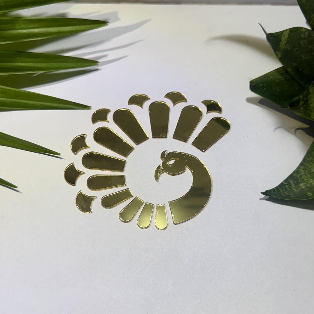 Fancy Golden Curve Peacock Acrylic Mirror