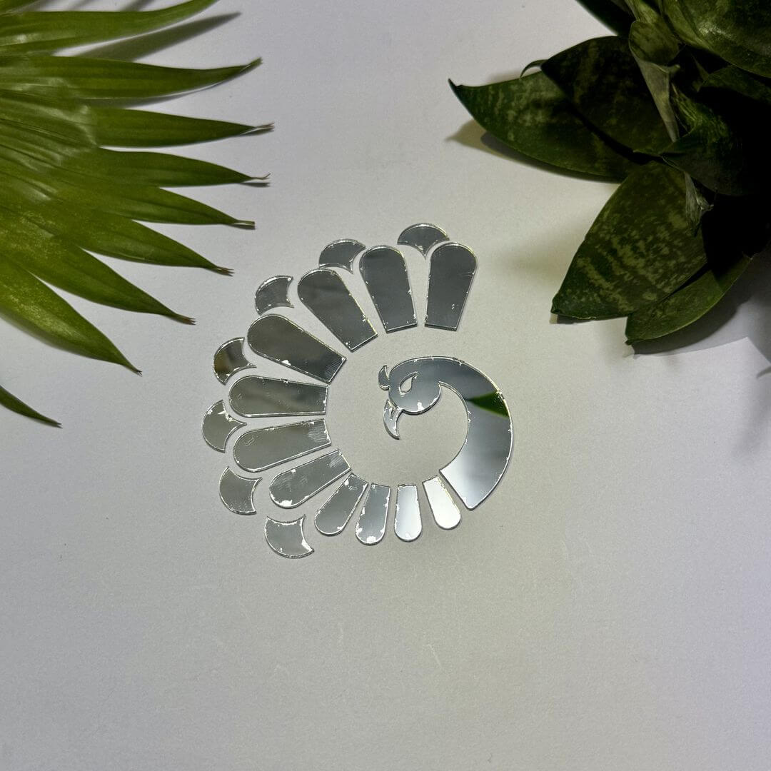 Fancy Silver Curve Peacock Acrylic Mirror