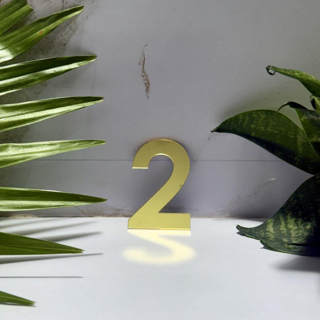 Golden Acrylic Mirror Number 2 | Premium Golden Acrylic Mirror Number for Decor & Signage