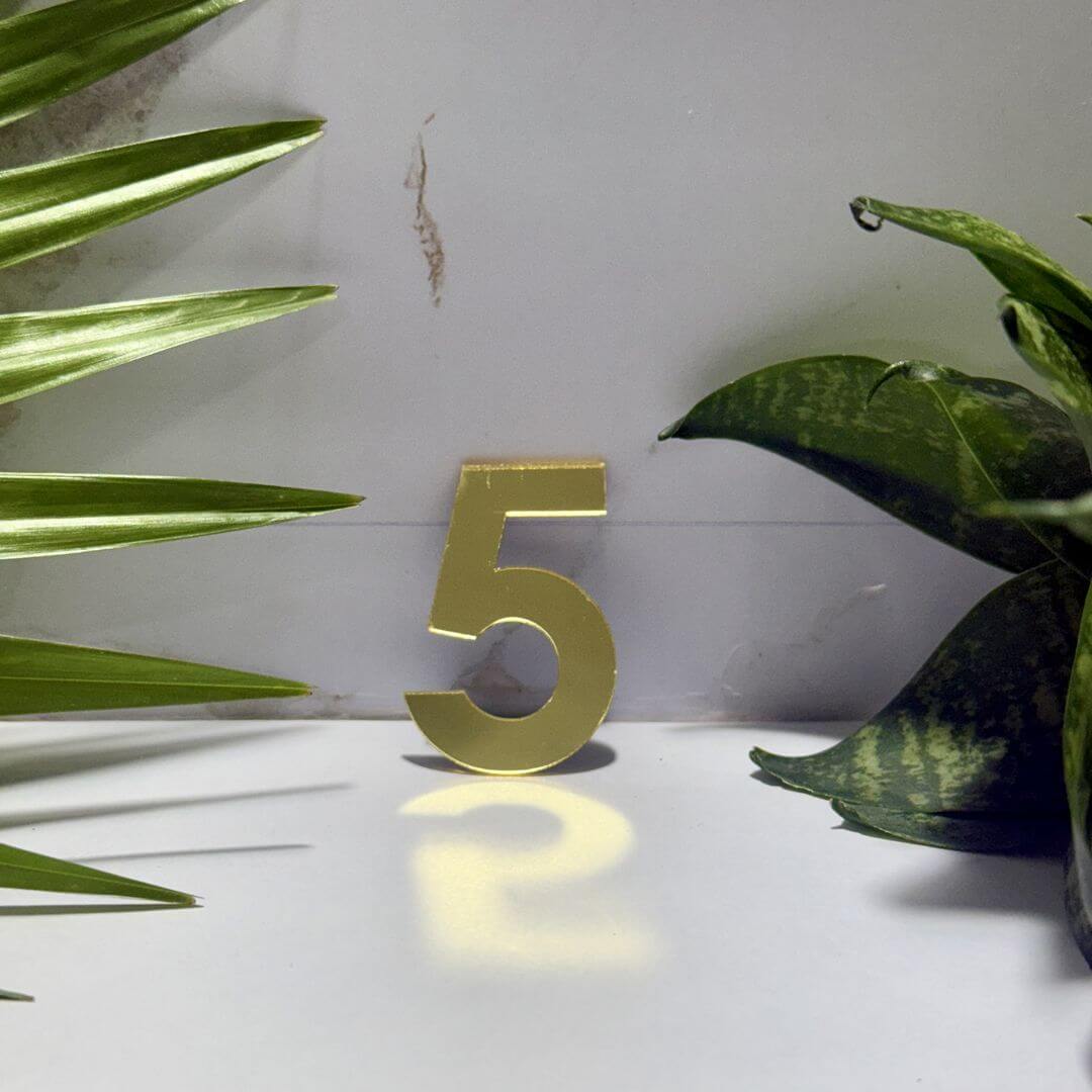 Golden Acrylic Mirror Number 5 | Premium Golden Acrylic Mirror Number for Decor & Signage