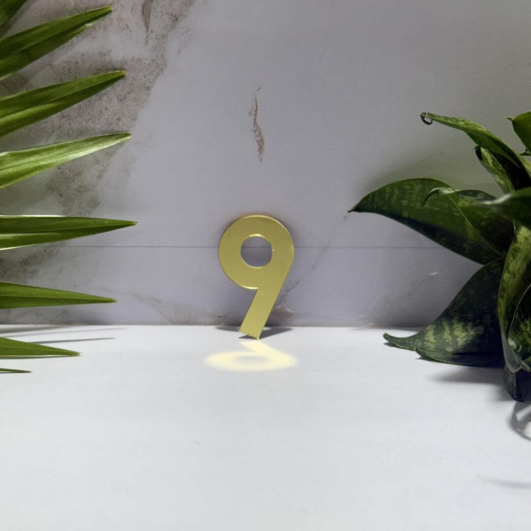 Golden Acrylic Mirror Number 9 | Premium Golden Acrylic Mirror Number for Decor & Signage