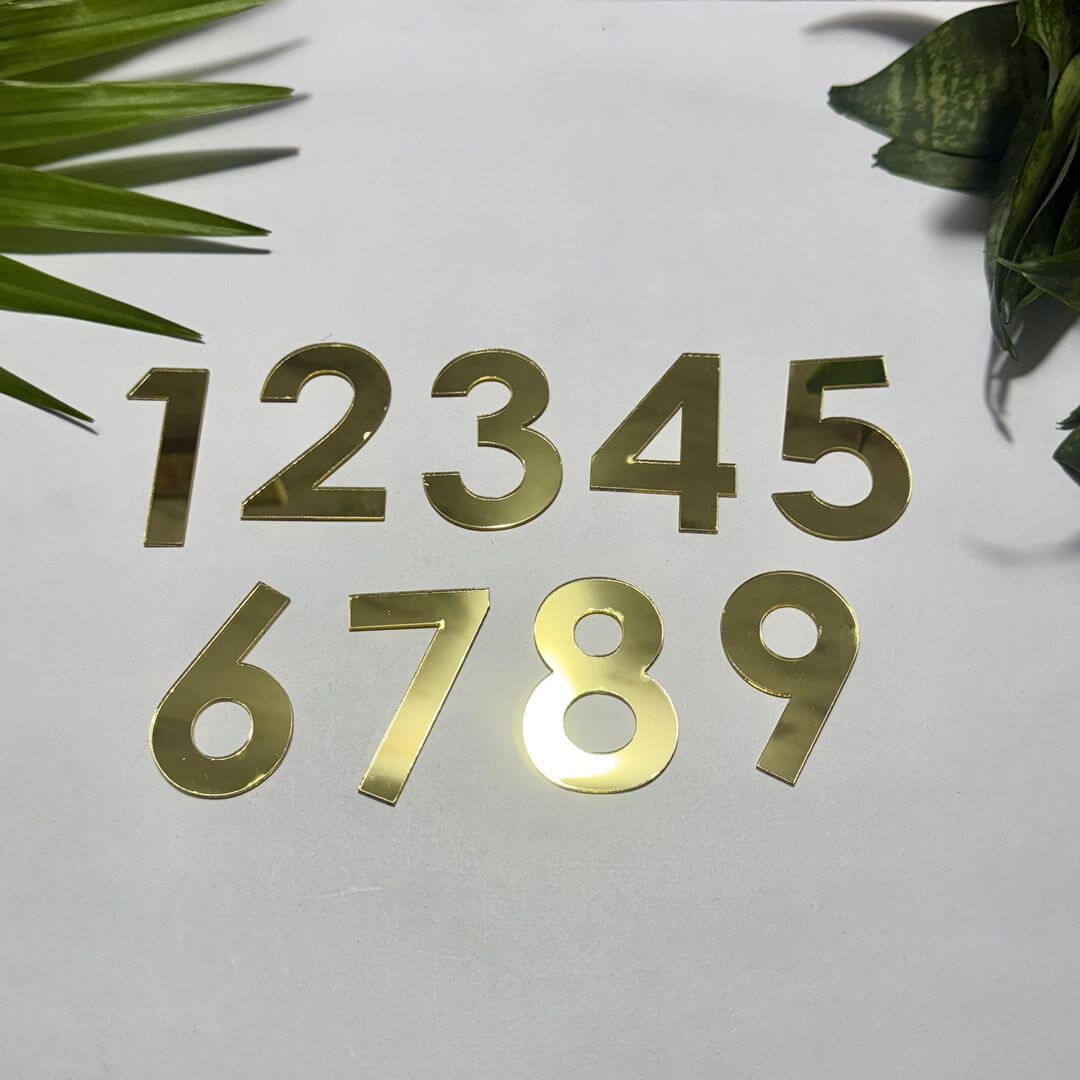 Golden Acrylic Mirror Numbers 1 to 9 | Premium Golden Acrylic Mirror Number for Decor & Signage